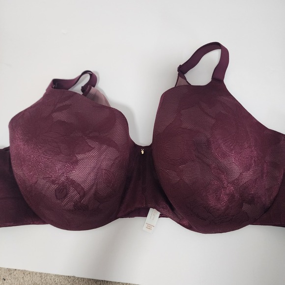 Cacique Lightly Lined Balconette Bra 48D Floral Burgundy Adjustable Straps - Picture 1 of 8